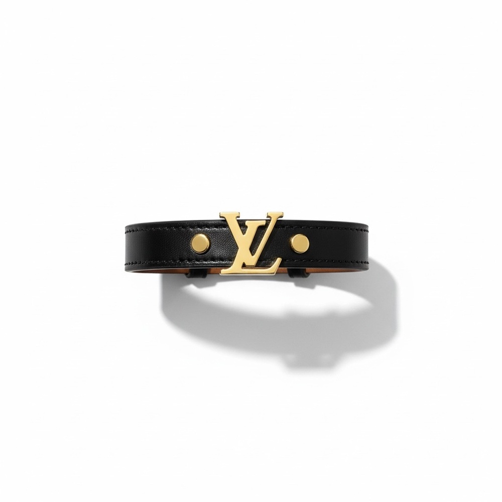 Authentic Louis Vuitton LV Iconic Bracelet Black Leather Gold Hardware Unisex - Picture 1 of 9